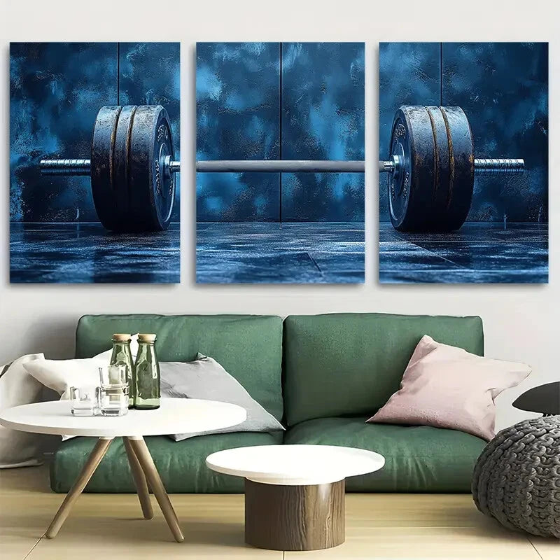 3pcs Barbell Opulent Gym Weightlifting Design Metal Print Ready to Hang Art