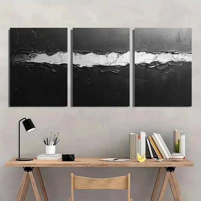 3pcs Minimalist Black and White Abstract Texture Metal Print Ready to Hang Art - Bella Home Decor