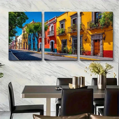 3pcs Puebla Mexico Travel Impasto Perfect Wall Art Set Canvas Framed 50x70cm - High Quality Print 100% Australian Made Wall Canvas Ready to Hang
