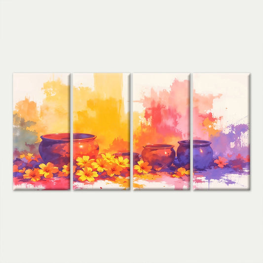 4pcs Minimalist Watercolour Pot & Yellow Wall Art Canvas Framed 45x80cm - High Quality Print 100% Australian Made Wall Canvas Ready to Hang