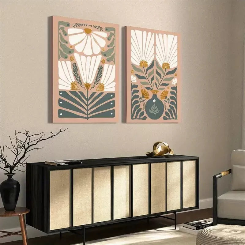 2pcs Modern Abstract Wildflower Canvas Framed 50x75cm - High Quality Print 100% Australian Made Wall Canvas Ready to Hang - Bella Home Decor