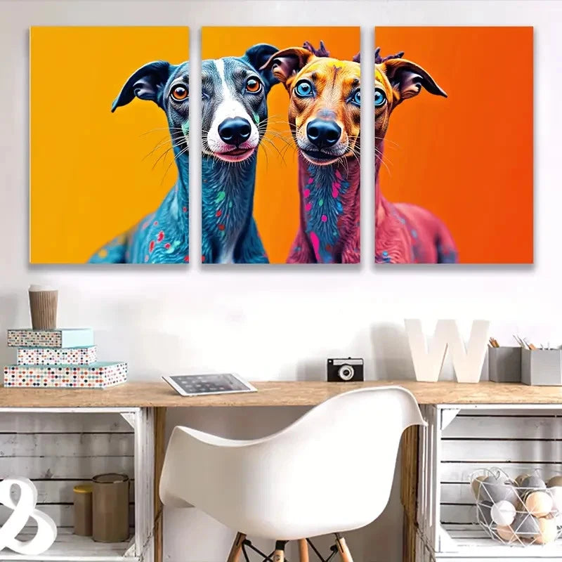 3pcs Colorful Dog Portraits with Floral Pattern  Wall Art Set Canvas Framed 60x90cm - High Quality Print 100% Australian Made Wall Canvas Ready to Hang - Bella Home Decor