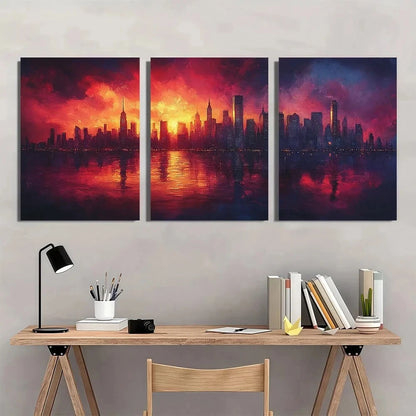 3pcs Futuristic Cyberpunk City Skyline Metal Print Ready to Hang Art - Bella Home Decor