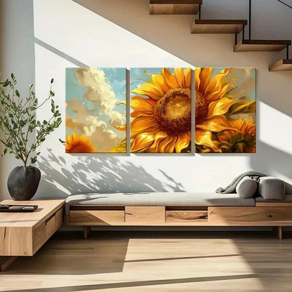 3pcs Sunflower Abstract Art Vibrant Colors Metal Print Ready to Hang Art - Bella Home Decor