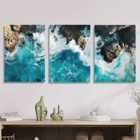 3pcs Blue Ocean, Wave Seaside Scenery Wall Art Canvas Unframed - High Quality Print 100% Australian Made Wall Canvas - Bella Home Decor
