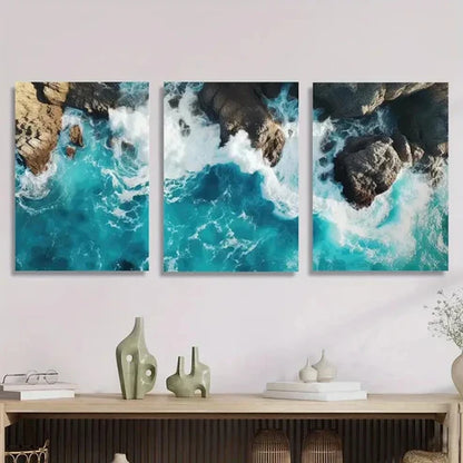 3pcs Blue Ocean, Wave Seaside Scenery Wall Art Canvas Unframed - High Quality Print 100% Australian Made Wall Canvas - Bella Home Decor
