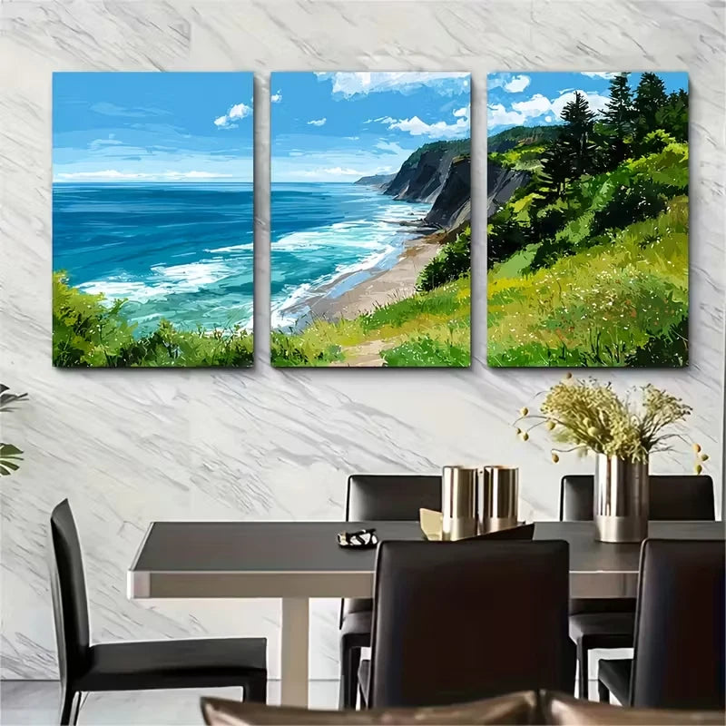 3pcs Ocean Horizon Watercolor Metal Print Ready to Hang Art