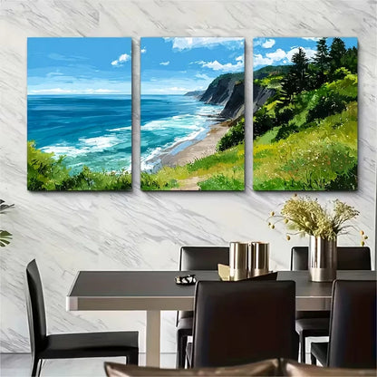 3pcs Ocean Horizon Watercolor Metal Print Ready to Hang Art
