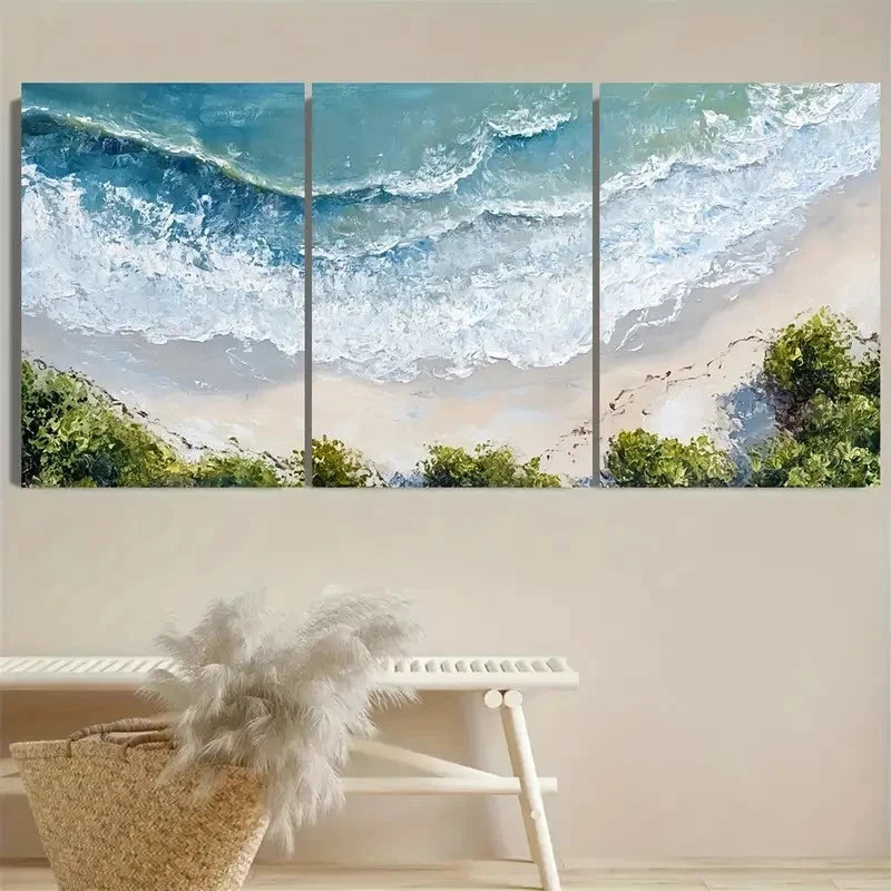 3pcs Bird's Eye View Beach Wall Art Set Canvas Framed 60x90cm - High Quality Print 100% Australian Made Wall Canvas Ready to Hang - Bella Home Decor