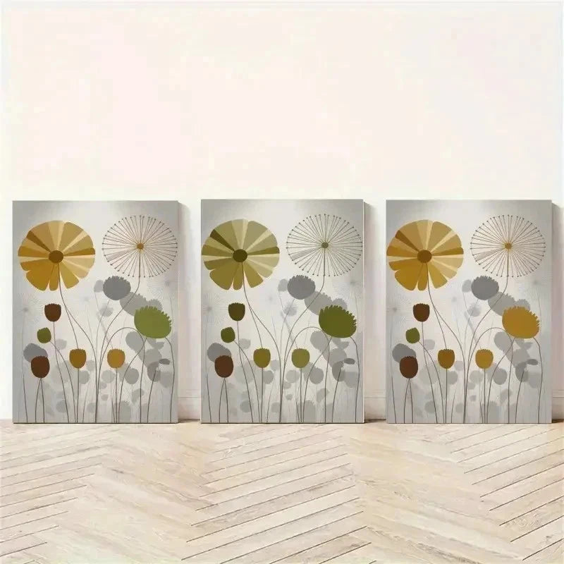 3pcs Golden Flowers, Silhouette Stem Wall Art Set Canvas Framed 50x70cm - High Quality Print 100% Australian Made Wall Canvas Ready to Hang - Bella Home Decor