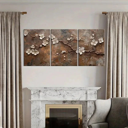 3pcs Elegant Floral Brown Textured Background Metal Print Ready to Hang Art - Bella Home Decor