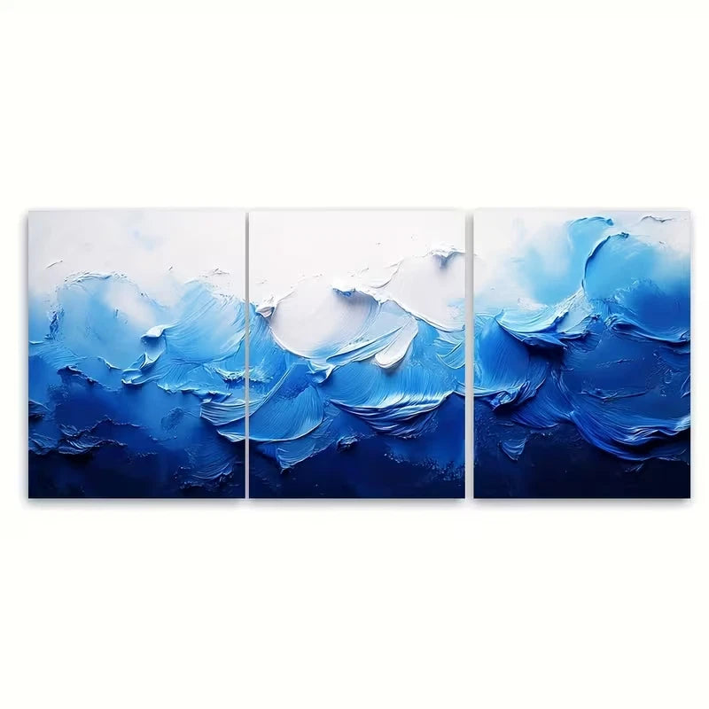 3pcs Abstract Blue and White Paint Splash Wall Art Set Canvas Framed 50x70cm - High Quality Print 100% Australian Made Wall Canvas Ready to Hang - Bella Home Decor