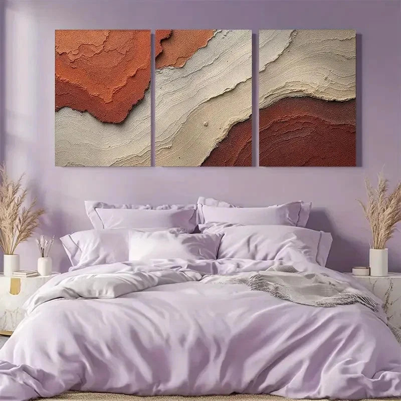 3pcs Terracotta and Beige Abstract Wall Art Metal Print Ready to Hang Art