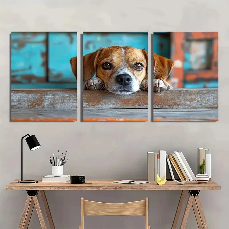 3pcs Beagle Dog Cute Animal Themed Wall Art Set Canvas Framed 40x60cm - High Quality Print 100% Australian Made Wall Canvas Ready to Hang - Bella Home Decor