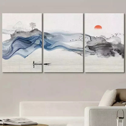 3pcs Chinese Landscape Painting Wall Art Set Canvas Framed 50x70cm - High Quality Print 100% Australian Made Wall Canvas Ready to Hang