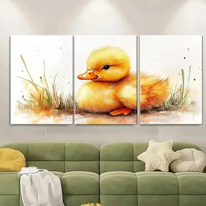 3pcs Duckling Wall Art Print Fuzzy Yellow RT   Wall Art Set Canvas Framed 40x60cm - High Quality Print 100% Australian Made Wall Canvas Ready to Hang - Bella Home Decor