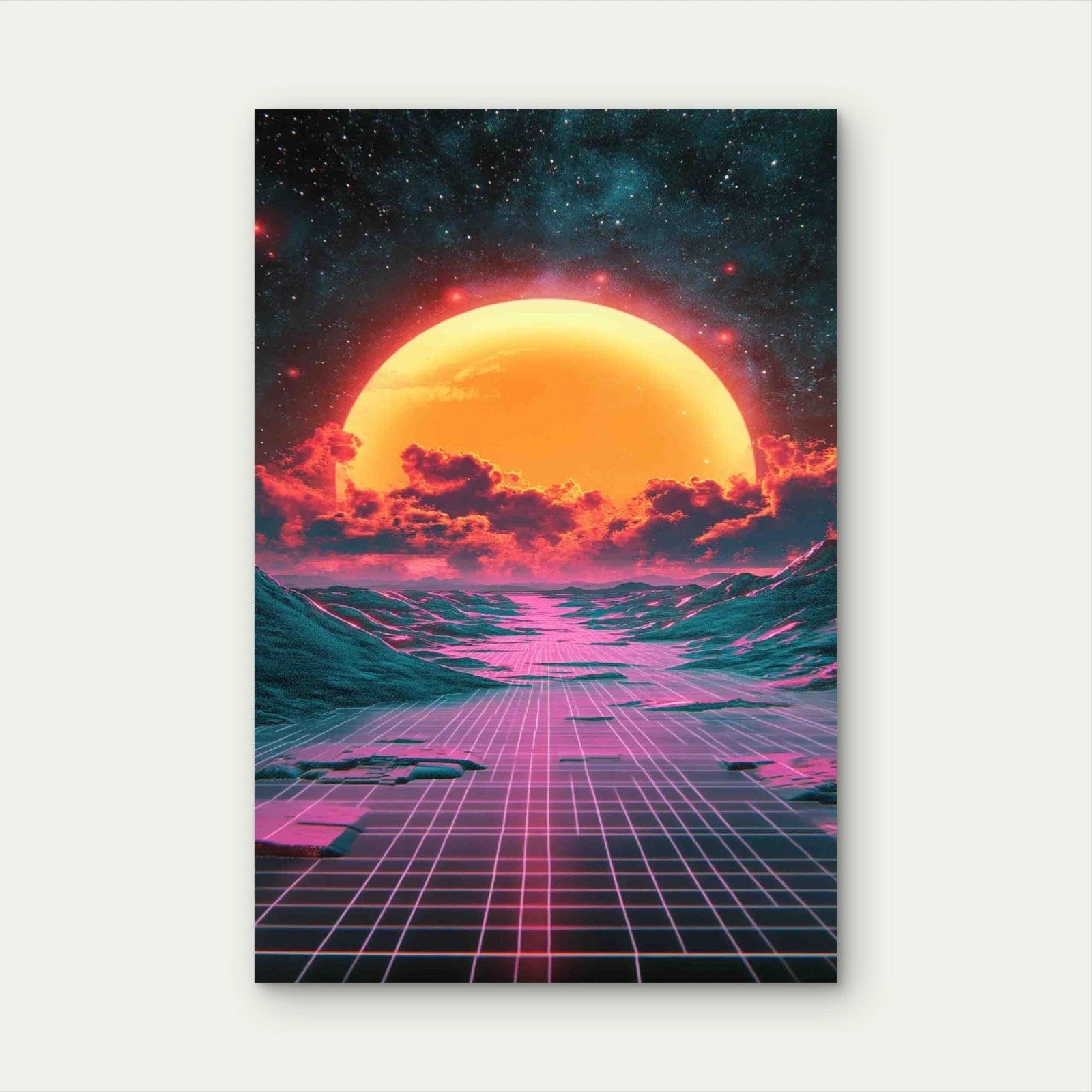Retro 70s Vibe Background 40x60cm Metal Print Ready to Hang - Bella Home Decor