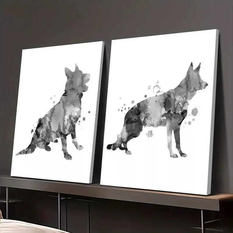 2pcs Black And White Ink Shepherd Dog Canvas Framed 50x75cm - High Quality Print 100% Australian Made Wall Canvas Ready to Hang - Bella Home Decor