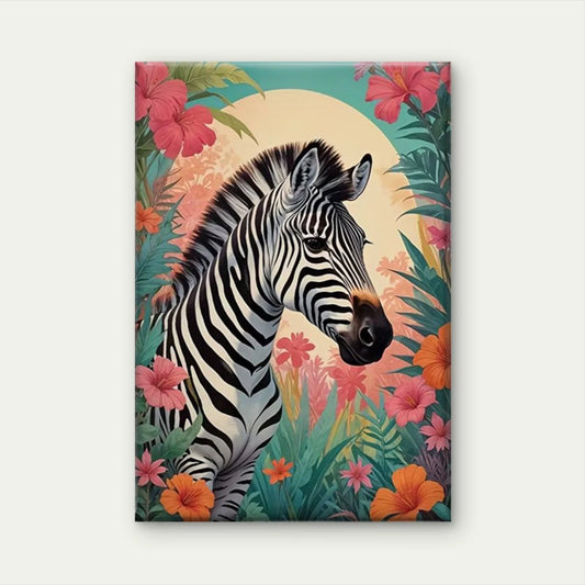 Vibrant Tropical Zebra Colorful Floral Background 60x90cm Metal Print Ready to Hang