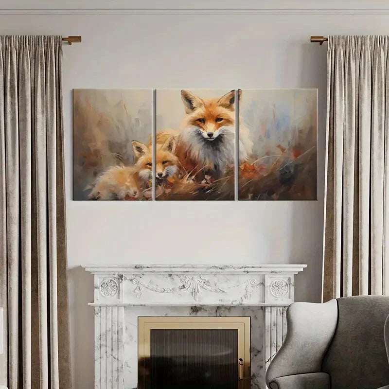 3pcs Foxes Abstract Animal Art Warm Colors Metal Print Ready to Hang Art - Bella Home Decor