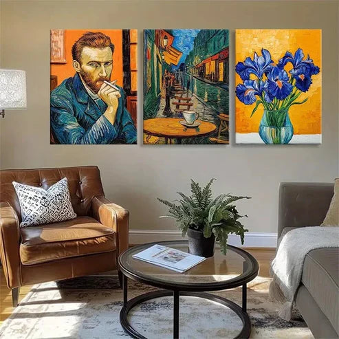 3pcs Street Scene Portrait Iris Flower Perfect Wall Art Set Canvas Unframed - High Quality Print 100% Australian Made Wall Canvas