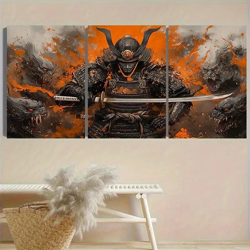 3pcs Samurai Warrior Fantasy Wall Art Set Canvas Framed 60x90cm - High Quality Print 100% Australian Made Wall Canvas Ready to Hang - Bella Home Decor
