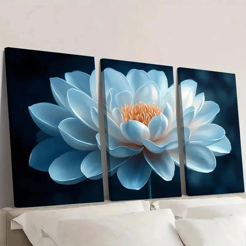 3pcs Serene Blue & Golden Design OK  Wall Art Set Canvas Framed 40x60cm - High Quality Print 100% Australian Made Wall Canvas Ready to Hang - Bella Home Decor