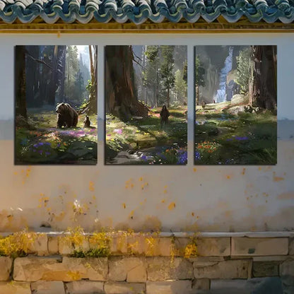 3pcs A Sloth Of Bears In A Forest Wall Art Canvas Unframed - High Quality Print 100% Australian Made Wall Canvas