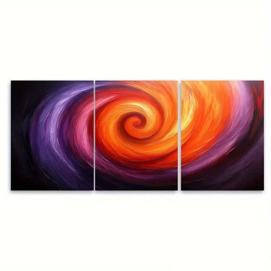 3pcs Abstract Swirling Vibrant Orange and Purple Metal Print Ready to Hang Art