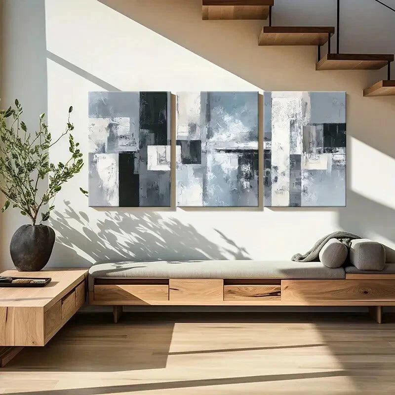 3pcs Abstract Art Geometric Design Monochrome Metal Print Ready to Hang Art