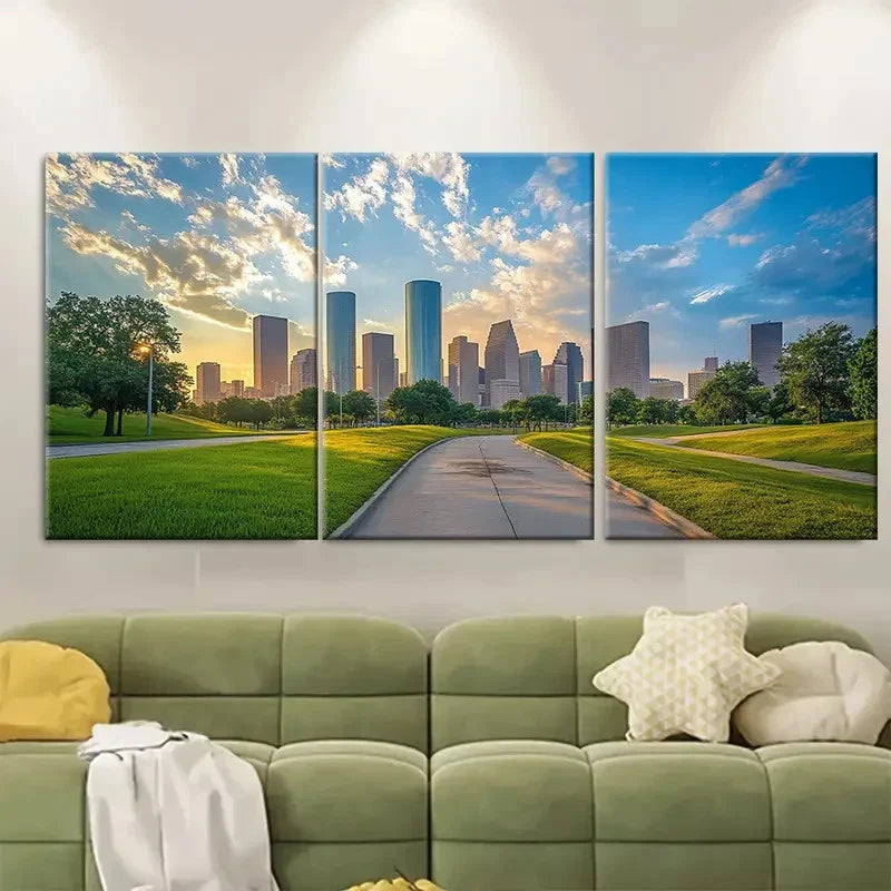 Share 3pcs Lush Greenery and Modern Buildings RT Wall Art Set Canvas Framed 40x60cm - High Quality Print 100% Australian Made Wall Canvas Ready to Hang