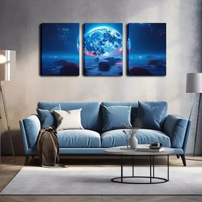 3pcs Giant Bright Moon Wall Art Canvas Unframed - High Quality Print 100% Australian Made Wall Canvas - Bella Home Decor