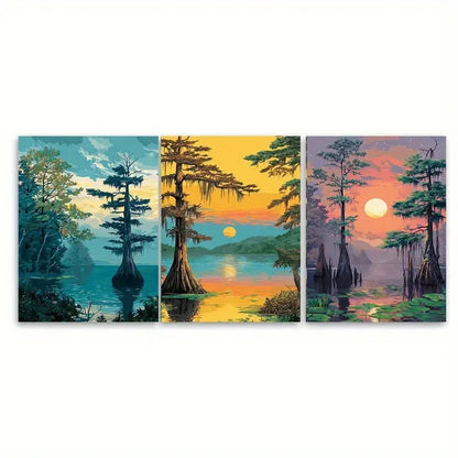 3pcs Louisiana Orleans Bayou Landscape Scene Wall Art Set Canvas Framed 40x60cm - High Quality Print 100% Australian Made Wall Canvas Ready to Hang