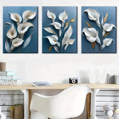 3pcs Modern Floral Blue Minimalist Perfect Wall Art Set Canvas Framed 50x70cm - High Quality Print 100% Australian Made Wall Canvas Ready to Hang - Bella Home Decor