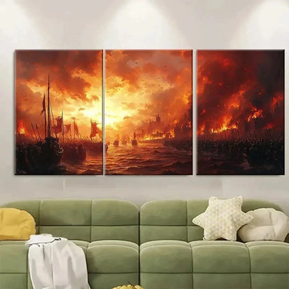3pcs Epic Fantasy Medieval Battle TY   Wall Art Set Canvas Framed 60x90cm - High Quality Print 100% Australian Made Wall Canvas Ready to Hang