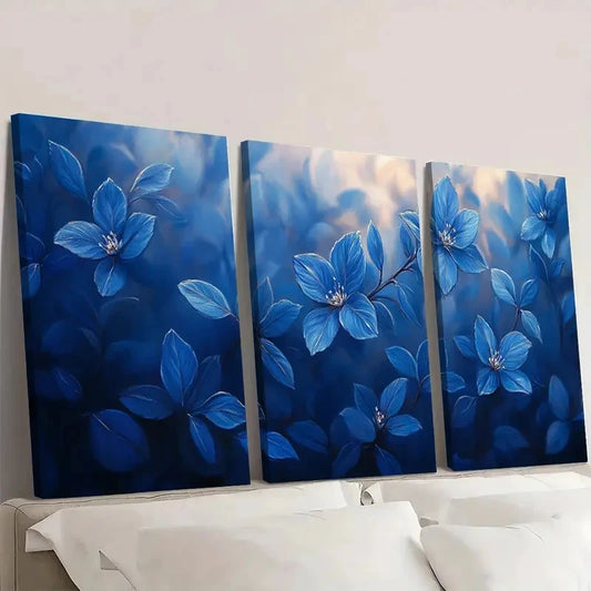 3pcs Blue Pellaea Canvas Print Blue NB Wall Art Set Canvas Framed 50x70cm - High Quality Print 100% Australian Made Wall Canvas Ready to Hang