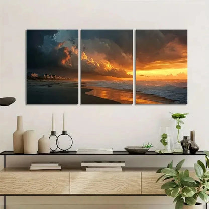 3pcs Dramatic Ocean Sunset with Storm Clouds Metal Print Ready to Hang Art - Bella Home Decor