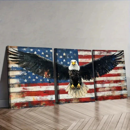 3pcs Majestic Eagle & American Flag Design Wall Art Canvas Unframed - High Quality Print 100% Australian Made Wall Canvas