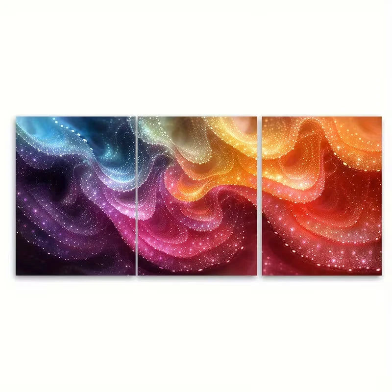 3pcs Colorful Futuristic Fractal Design Metal Print Ready to Hang Art - Bella Home Decor