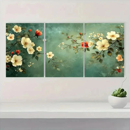 3pcs Bohemian floral vintage floral mural Metal Print Ready to Hang Art - Bella Home Decor