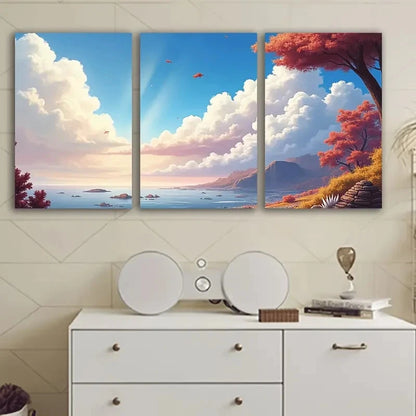 3pcs Scenic Landscape Wall Art Set Canvas Framed 50x70cm - High Quality Print 100% Australian Made Wall Canvas Ready to Hang