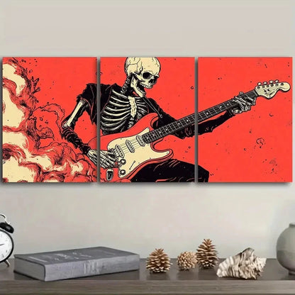 3pcs A skeleton playing an electric guitar Wall Art Set Canvas Framed 60x90cm - High Quality Print 100% Australian Made Wall Canvas Ready to Hang - Bella Home Decor