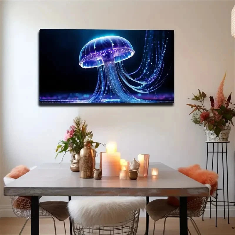 Neon Blue & Pink Accents Wall Art Canvas Office Home Room Framed 120x60cm