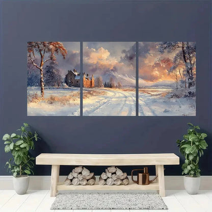 3pcs Scottish Castle Winter Watercolor Art Metal Print Ready to Hang Art