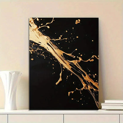 Black And Golden Abstract Fluid Shapes with Tree 40x60cm Metal Print Ready to Hang