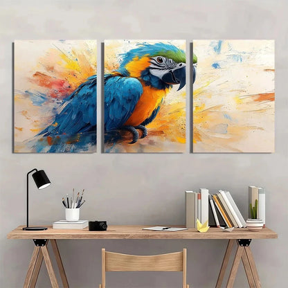 3pcs Turquoise Parrot Abstract Bird Oil Painting Metal Print Ready to Hang Art - Bella Home Decor