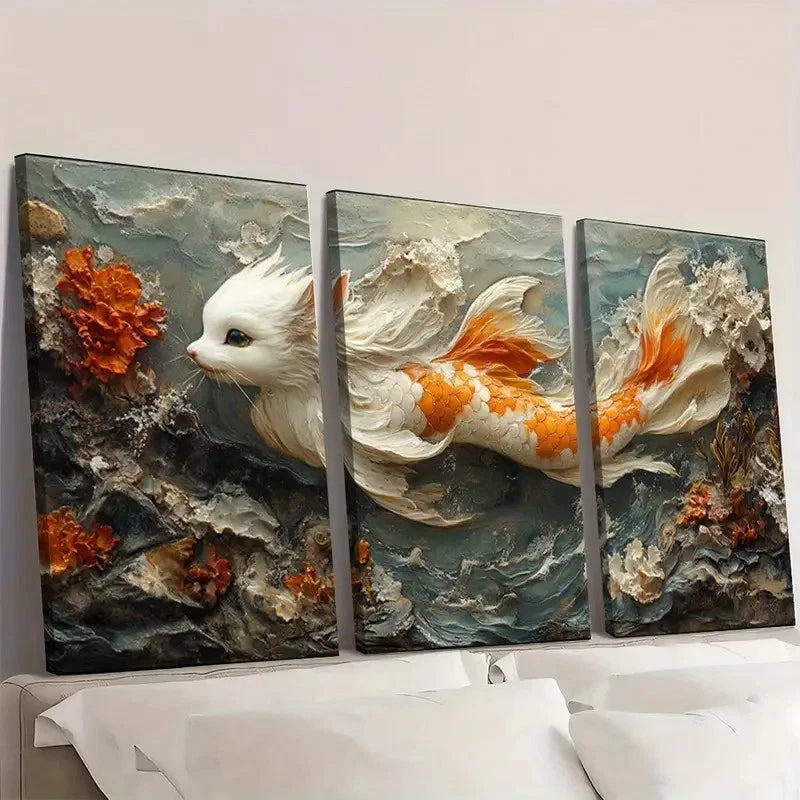 3pcs Tails of the Sea Fine Art  FA        Wall Art Set Canvas Framed 50x70cm - High Quality Print 100% Australian Made Wall Canvas Ready to Hang