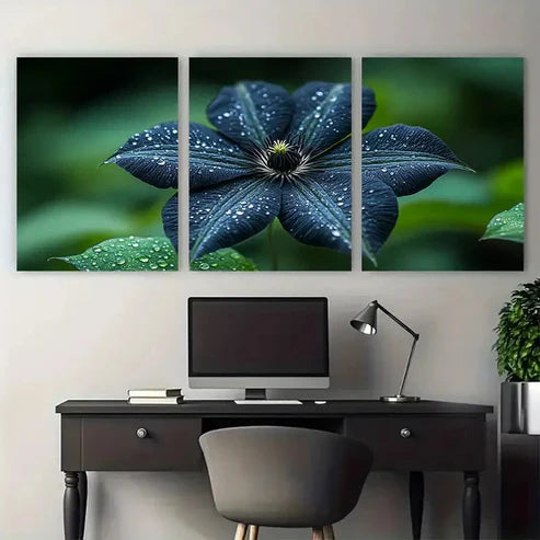 3pcs Natural Black Clematis Flower Botanical Wall Art Set Canvas Unframed - High Quality Print 100% Australian Made Wall Canvas
