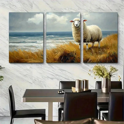 3pcs Ireland Oil Painting Sheep S  Wall Art Set Canvas Framed 40x60cm - High Quality Print 100% Australian Made Wall Canvas Ready to Hang