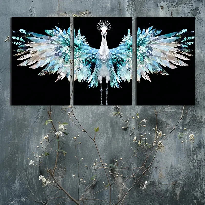 3pcs Crane Among the Flowers Design Metal Print Ready to Hang Art - Bella Home Decor